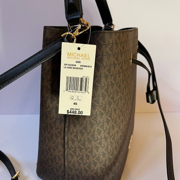 Michael Kors Suri Large Bucket Drawstring Convertible Backpack MK Brown Black main image 3